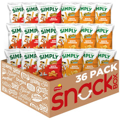 Simply Cheetos vista frontal del paquete mostrando variedad y porciones
