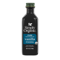 Simply Organic frasco frontal mostrando el envase de vidrio ámbar y etiqueta clara
