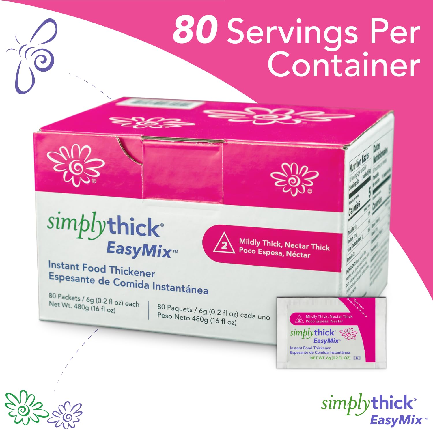 Simply Thick comparación de tamaño con una mano para escala y porción