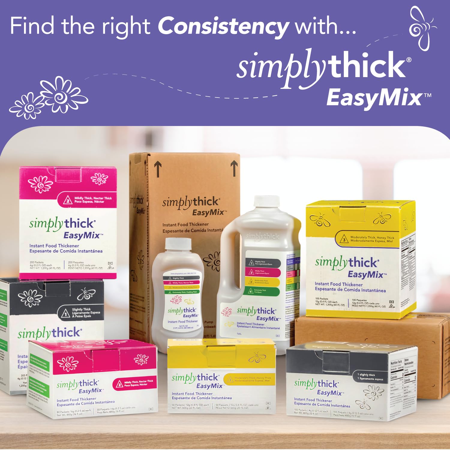 Simply Thick escena de uso en casa con cuidador preparando bebida segura