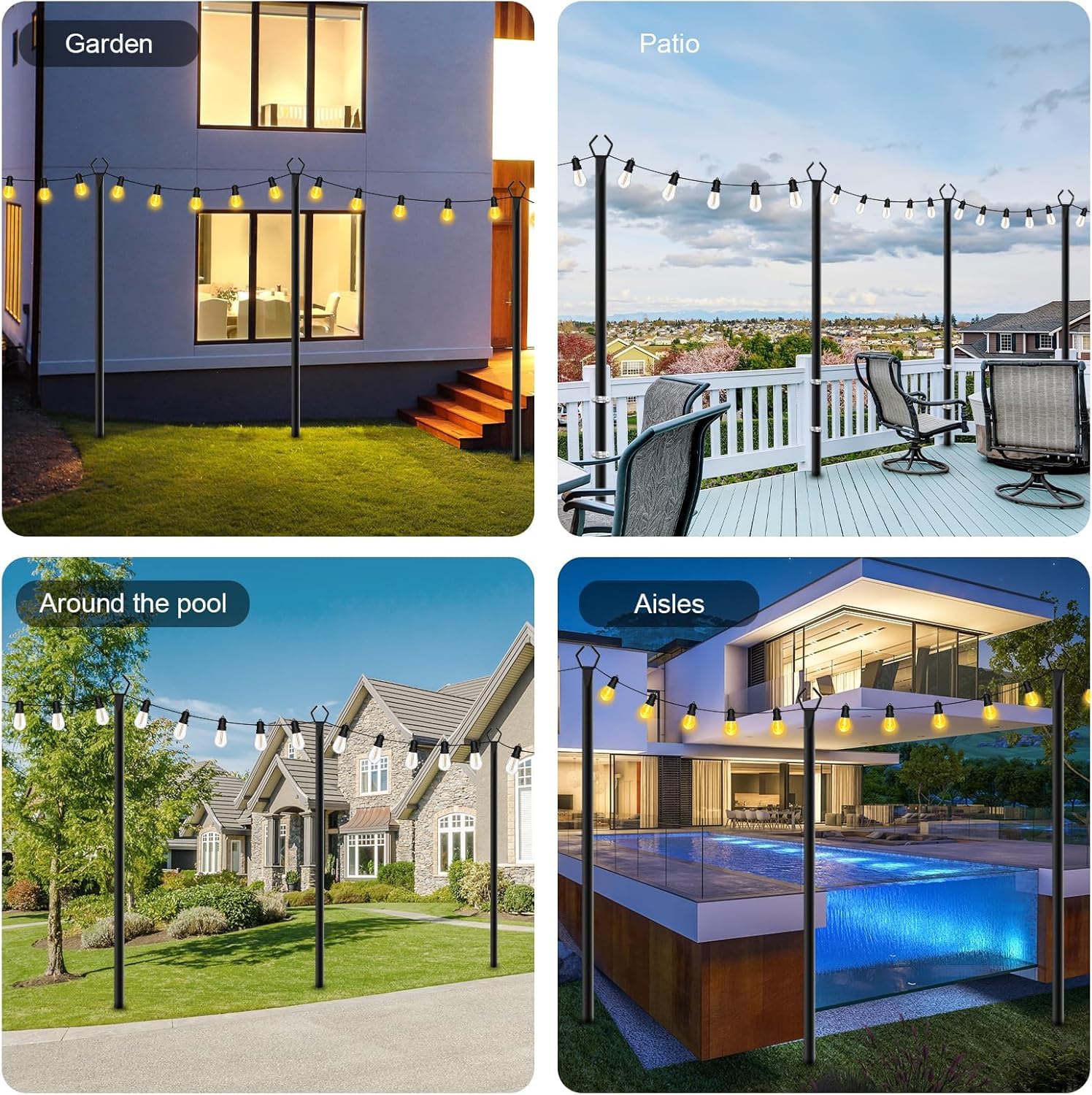 SINLEY primer plano de horquilla en V asegurando guirnaldas de luces