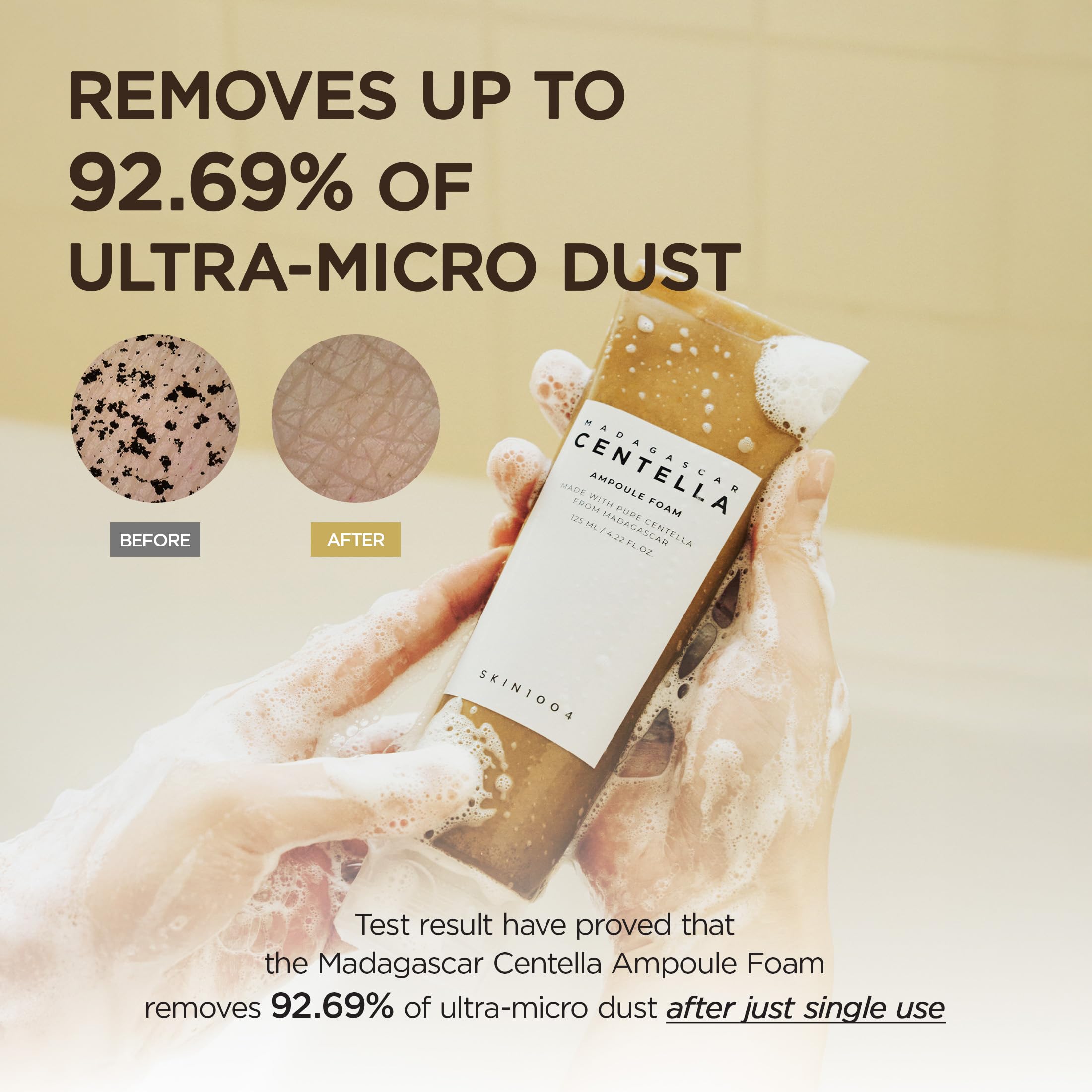 SKIN1004 etiqueta con Centella de Madagascar que resalta ingredientes naturales