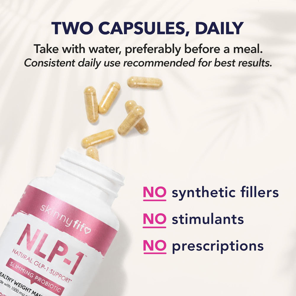 Hand holding SkinnyFit bottle for scale to show compact 30-serving travel-friendly size