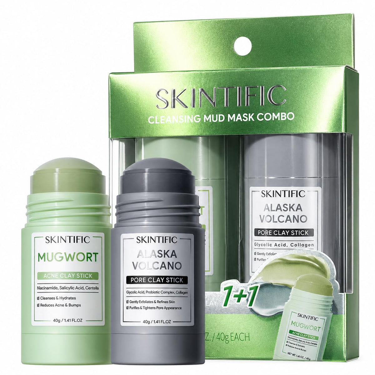 SKINTIFIC empaque frontal del set mostrando barras y beneficios
