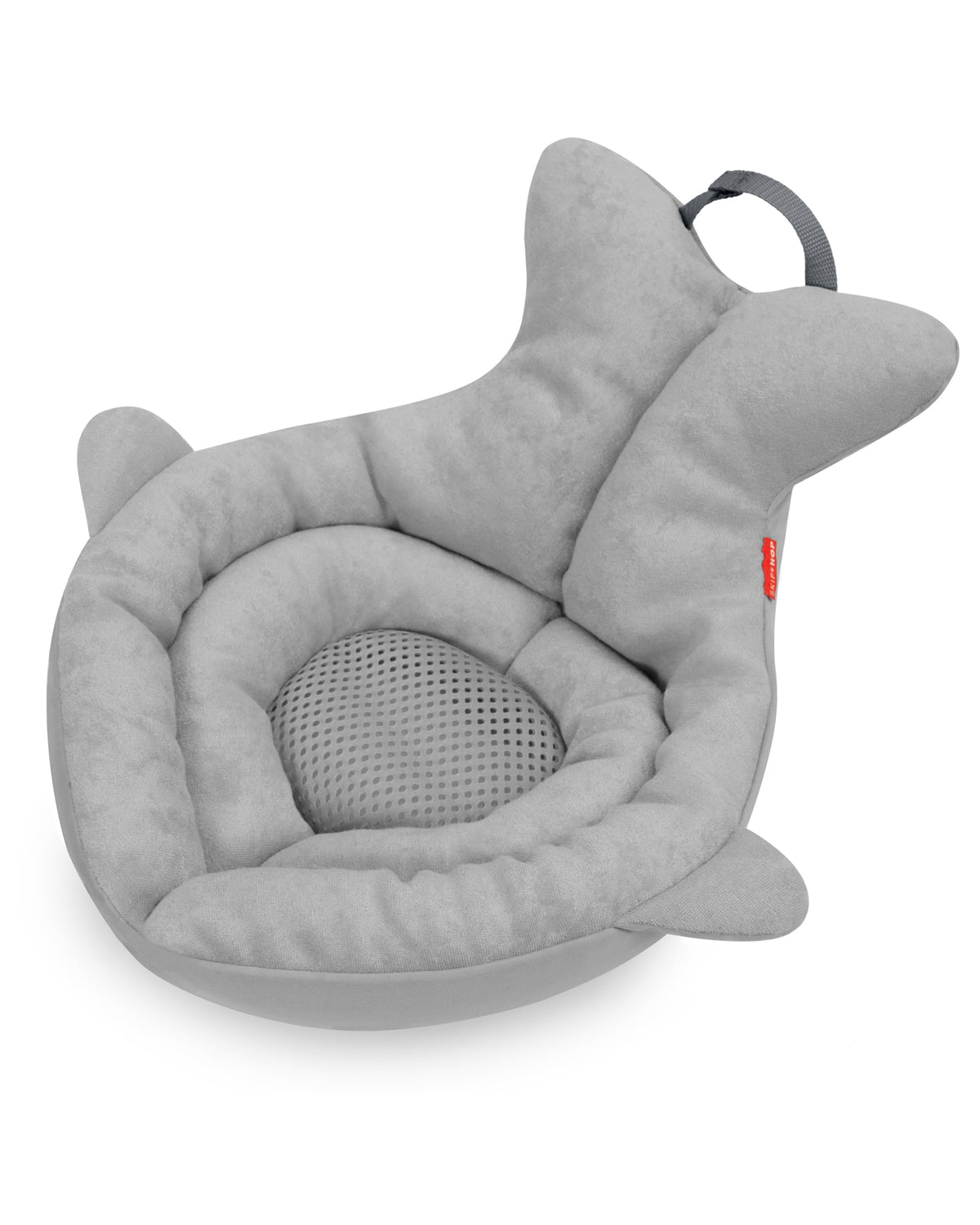 Skip Hop vista frontal del diseño Moby gris que facilita el baño seguro