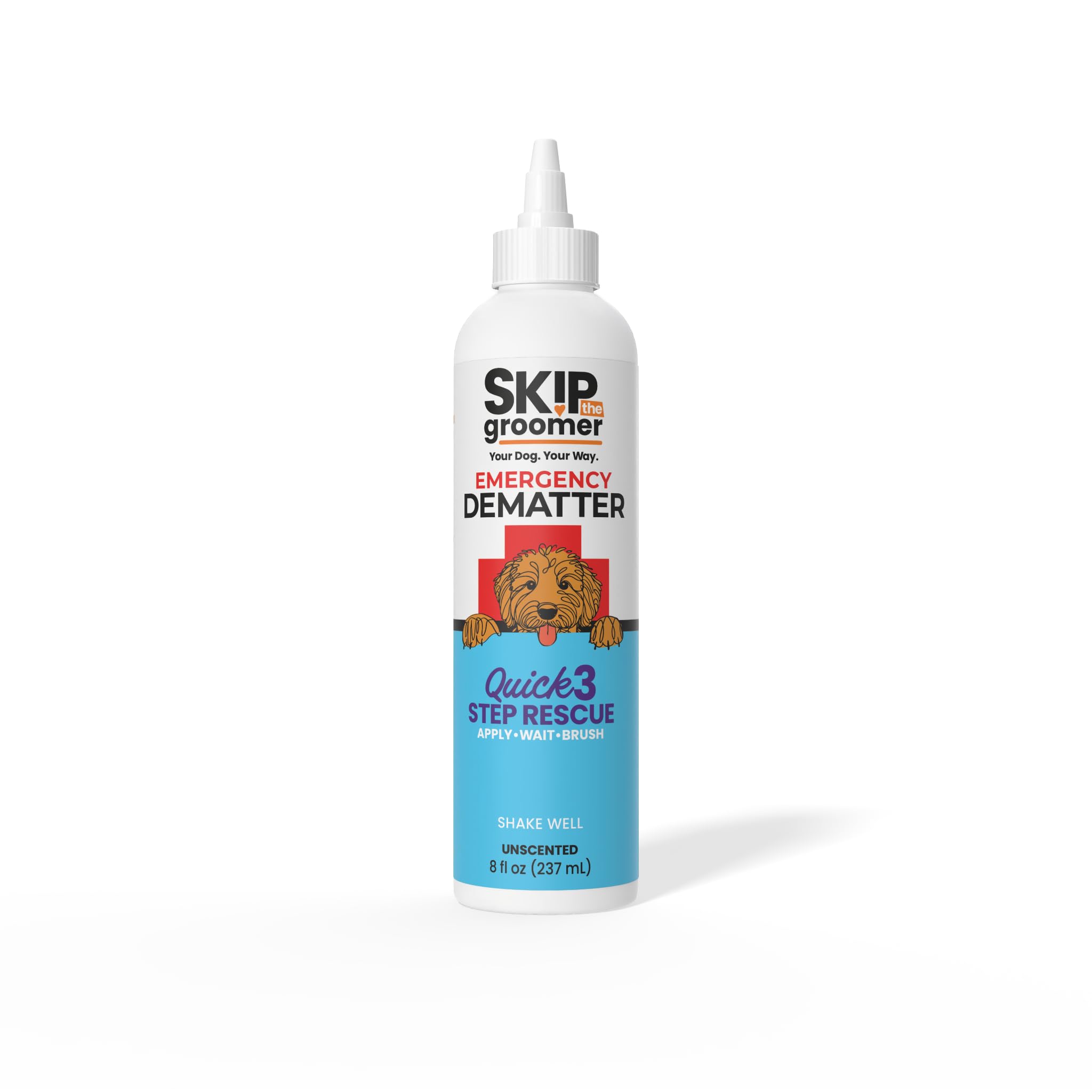Skip the Groomer frente del envase mostrando el tamaño y diseño