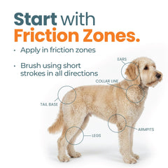Skip the Groomer perro con manto desenredado tras uso mostrando alivio