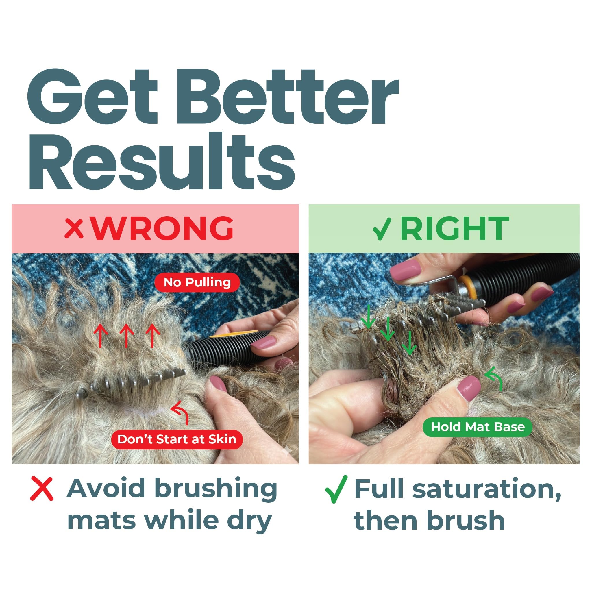 Skip the Groomer crema usada con rastrillo para quitar nudos eficaces