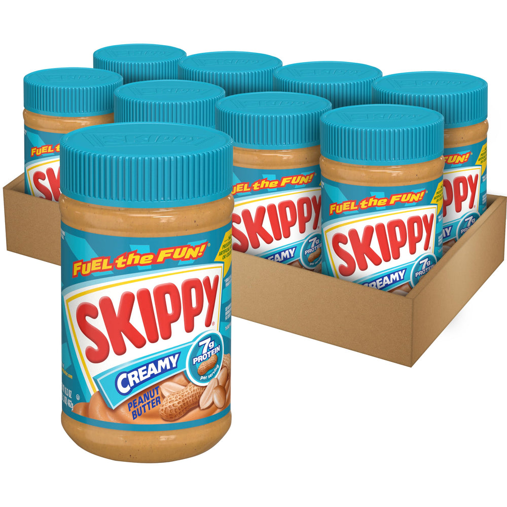 SKIPPY frasco frontal mostrando la etiqueta y ventaja de sabor consistente