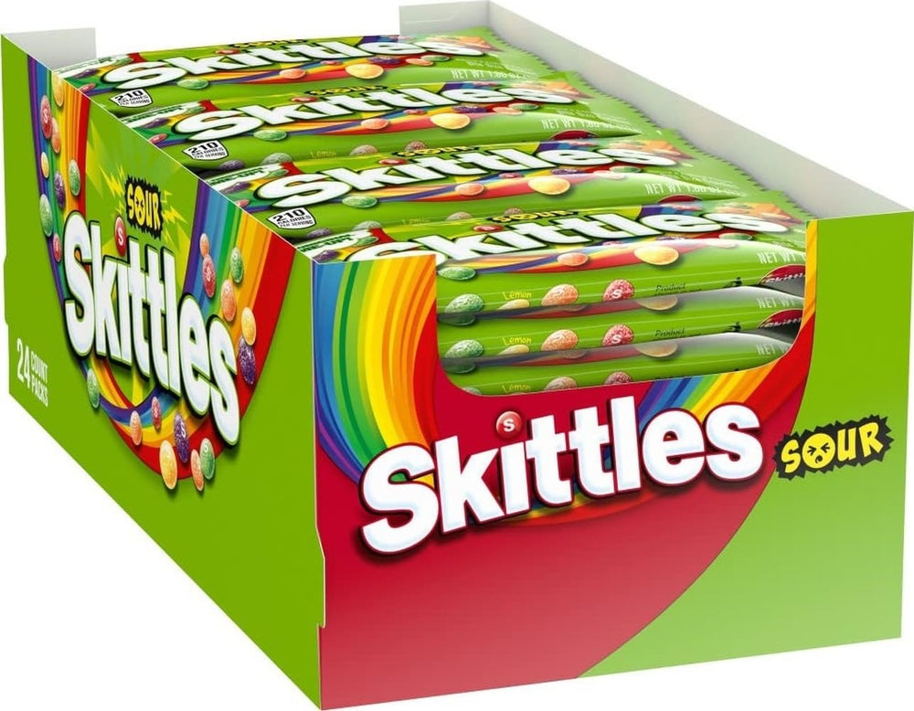 Skittles pack frontal mostrando paquetes individuales y conveniencia de compartir