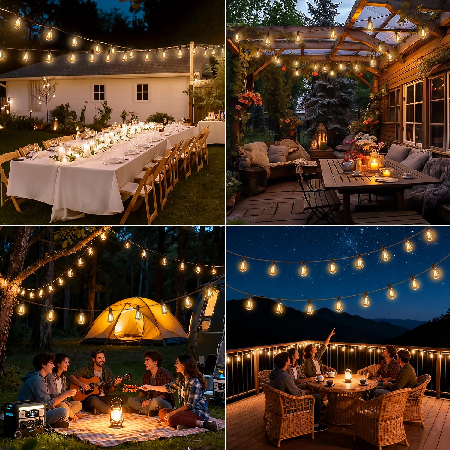 Skoiuc lights stretched along an RV awning, illustrating full 100ft coverage