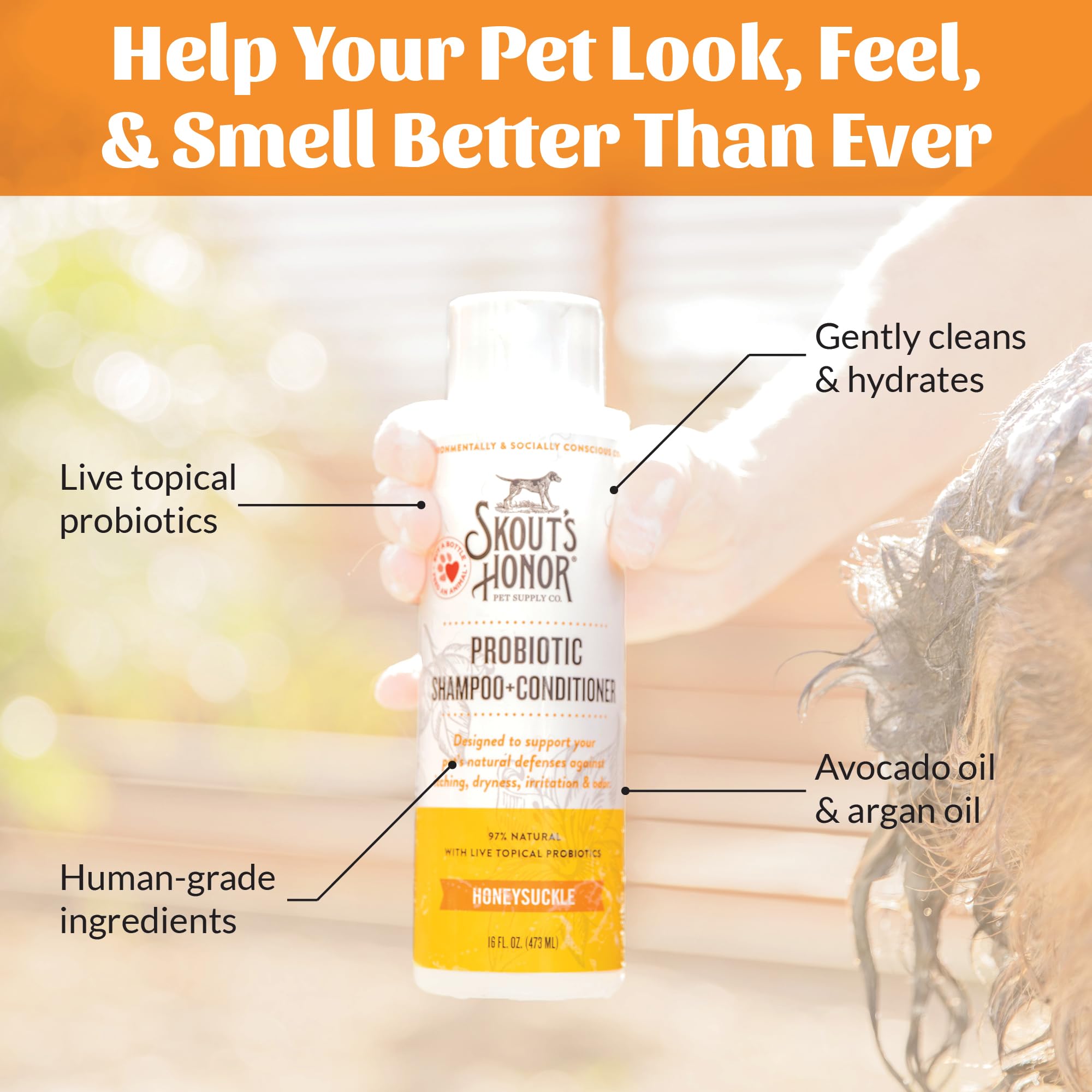 skout's honor being used in a dog bath showing quick cleansing and soothing benefit