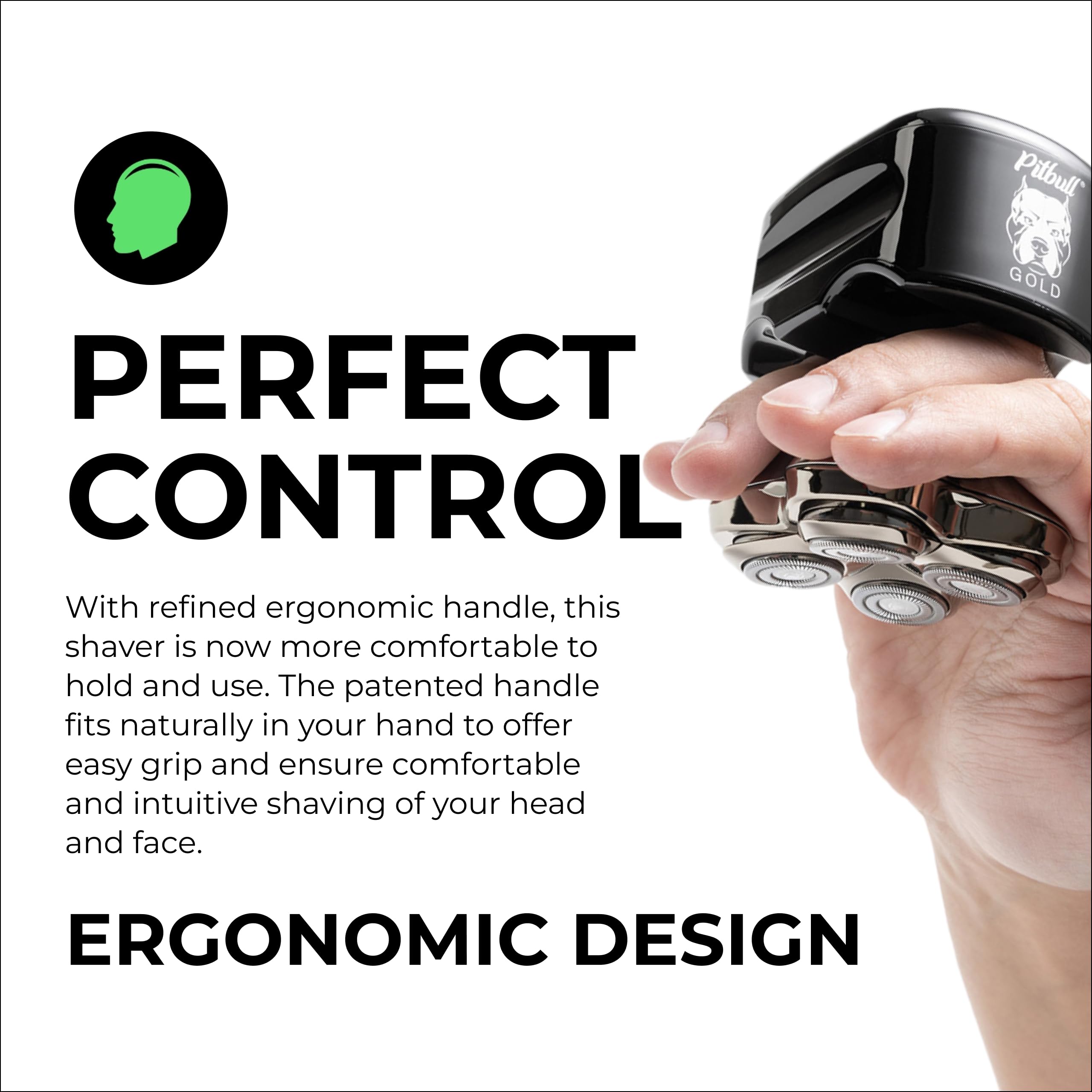 Skull Shaver ergonomic grip detail for comfortable handling and precise maneuvering