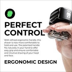 Skull Shaver ergonomic grip detail for comfortable handling and precise maneuvering