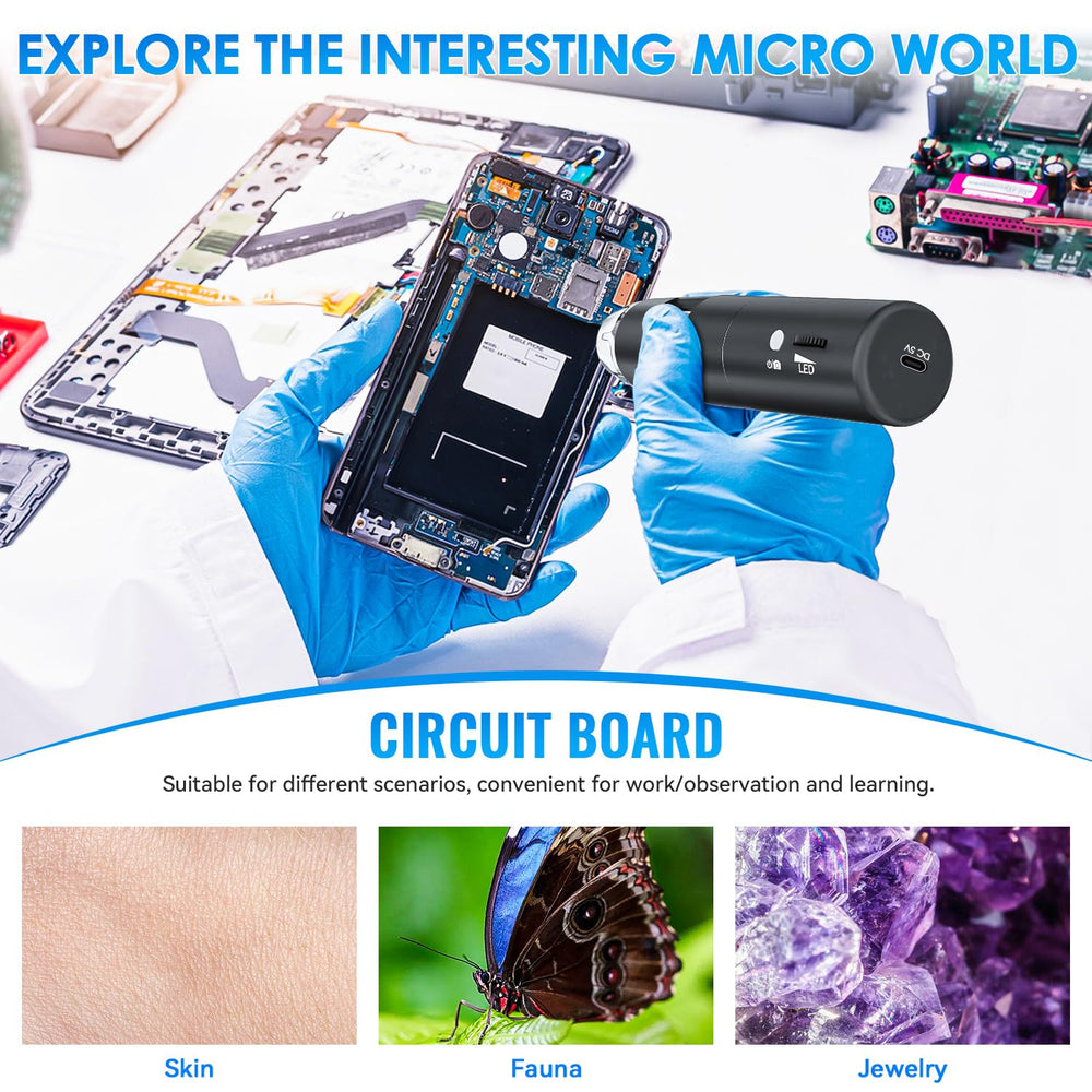 SKYBASIC lifestyle outdoors image showing microscope inspecting leaves for learning fun