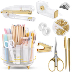SKYDUE vista frontal del set Gold con todos los accesorios, aporta orden elegante