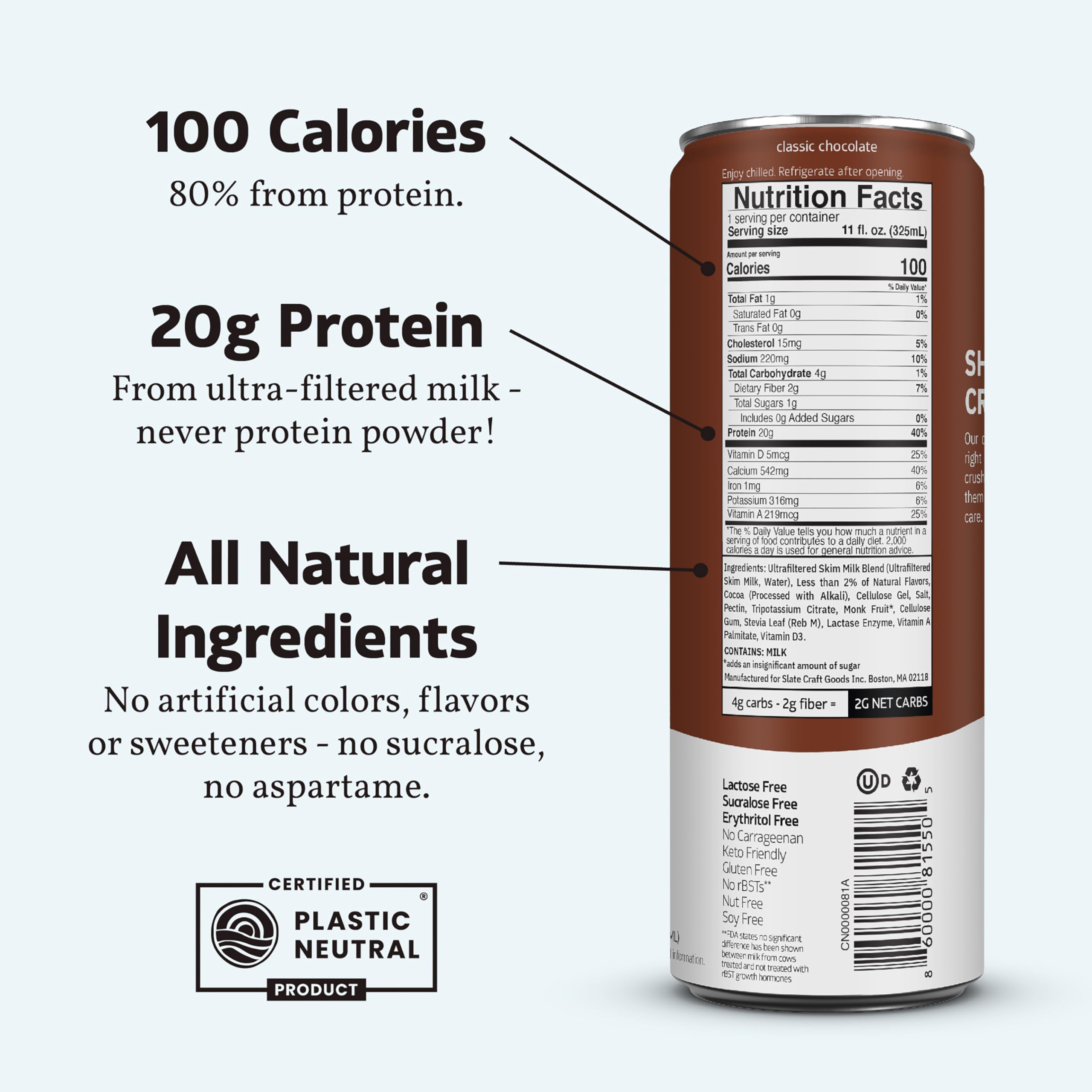 Slate etiqueta con lista de ingredientes y beneficios nutricionales visibles