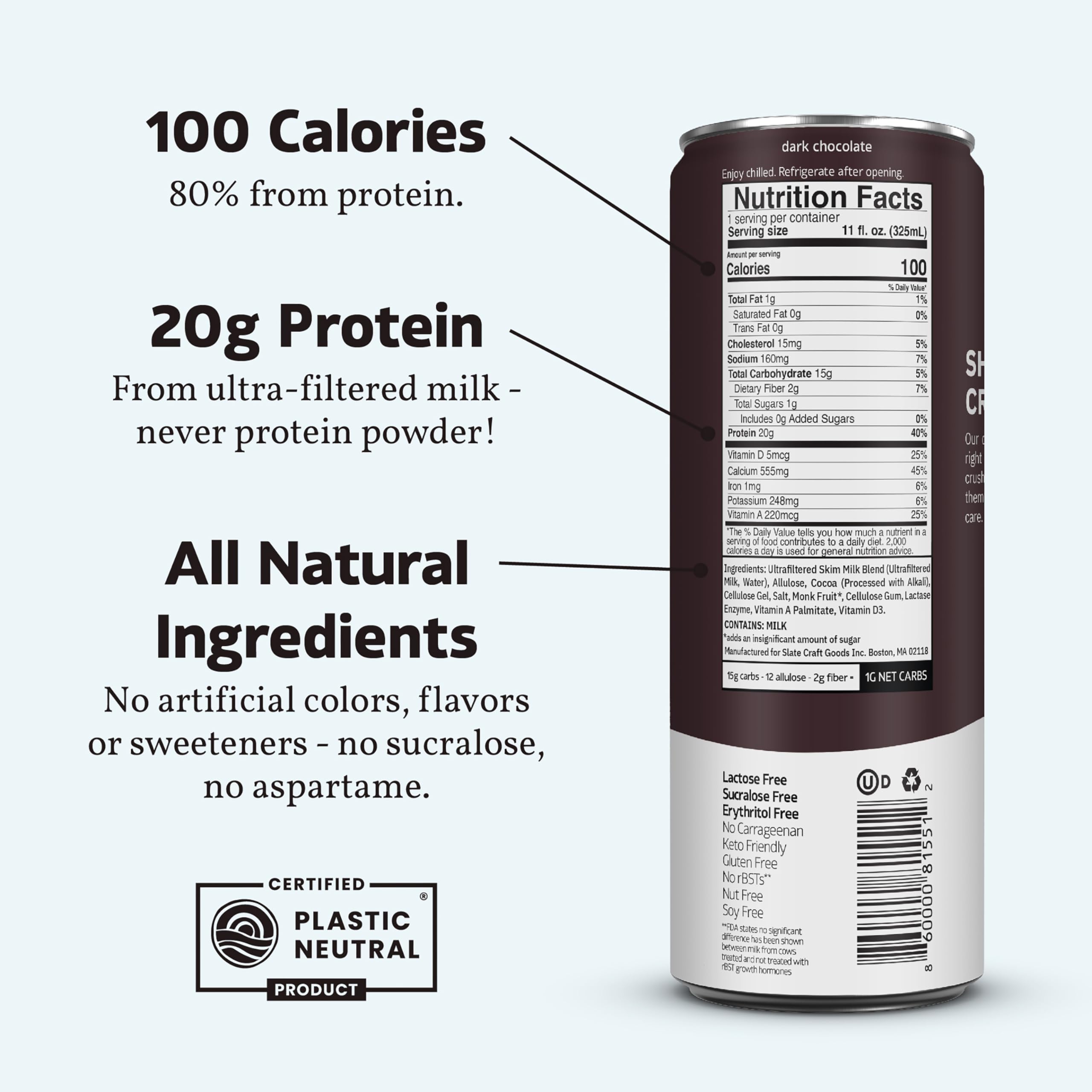 Slate etiqueta nutricional cercana resaltando 20g proteína