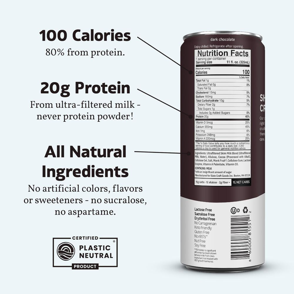 Slate etiqueta nutricional cercana resaltando 20g proteína