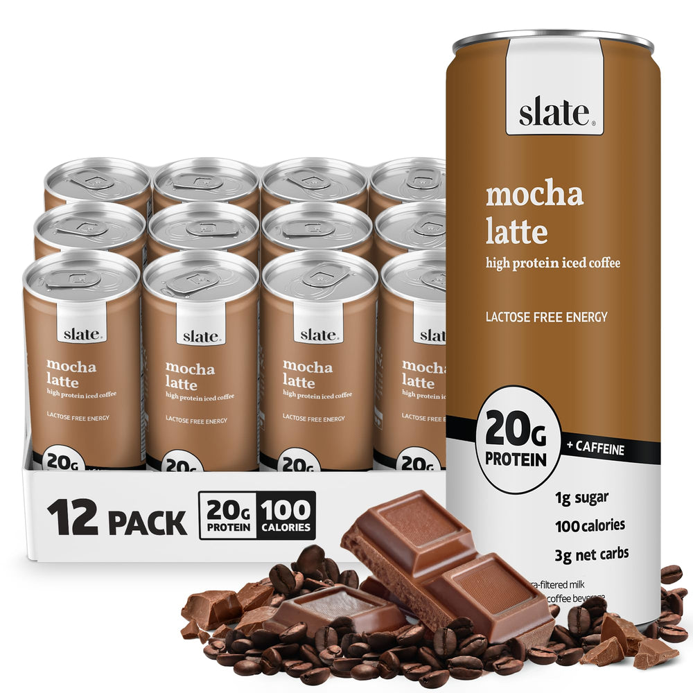 Slate lata frontal mostrando diseño y aporte de proteína