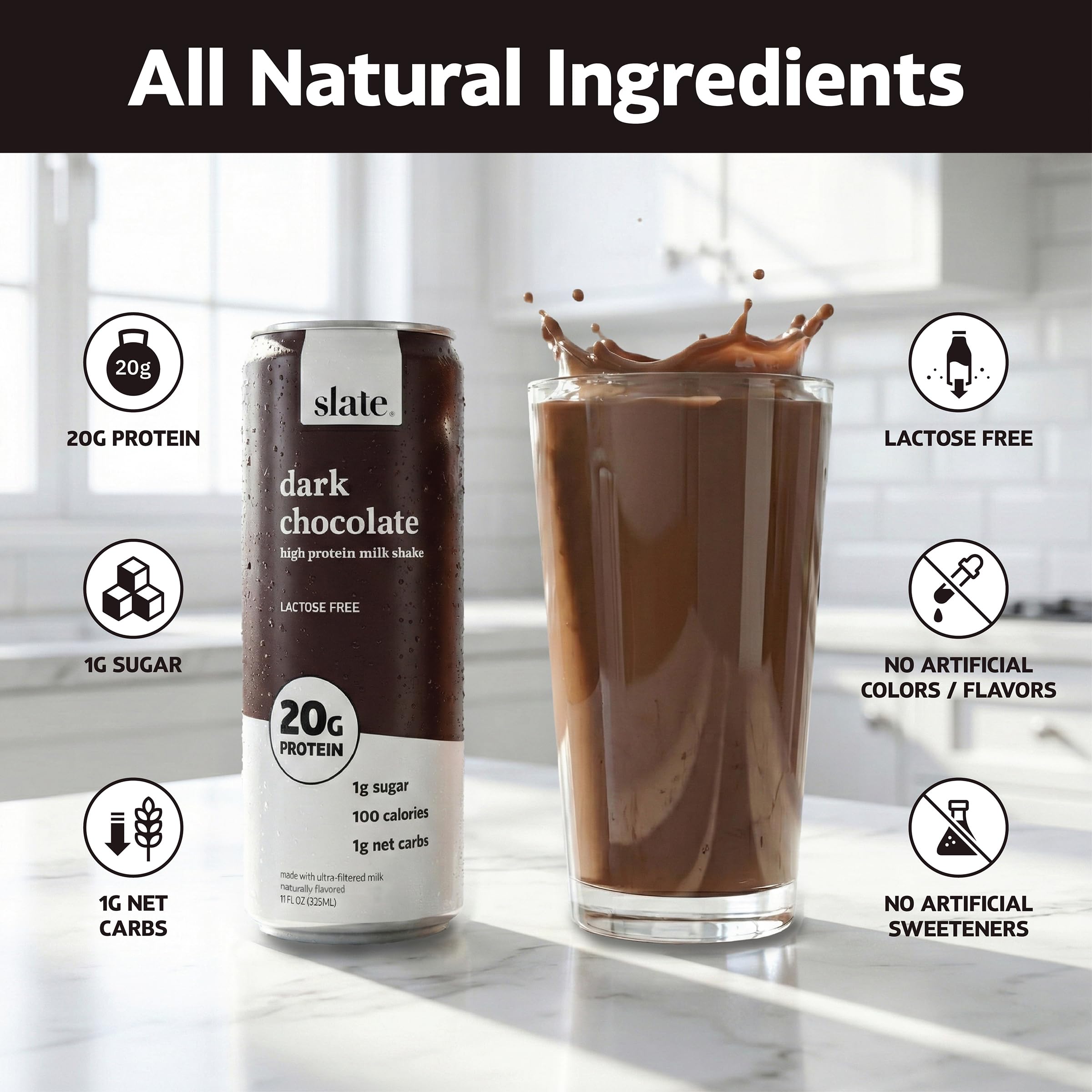 Slate textura cremosa del batido destacando proteína y sabor