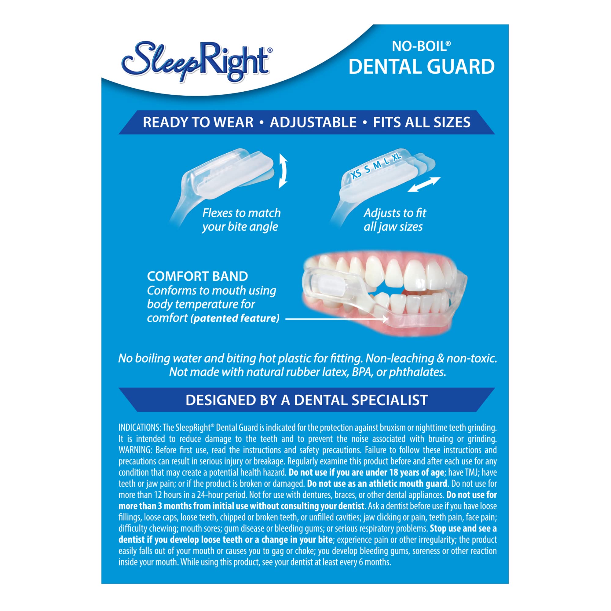 SleepRight etiqueta que muestra materiales seguros y libres de BPA