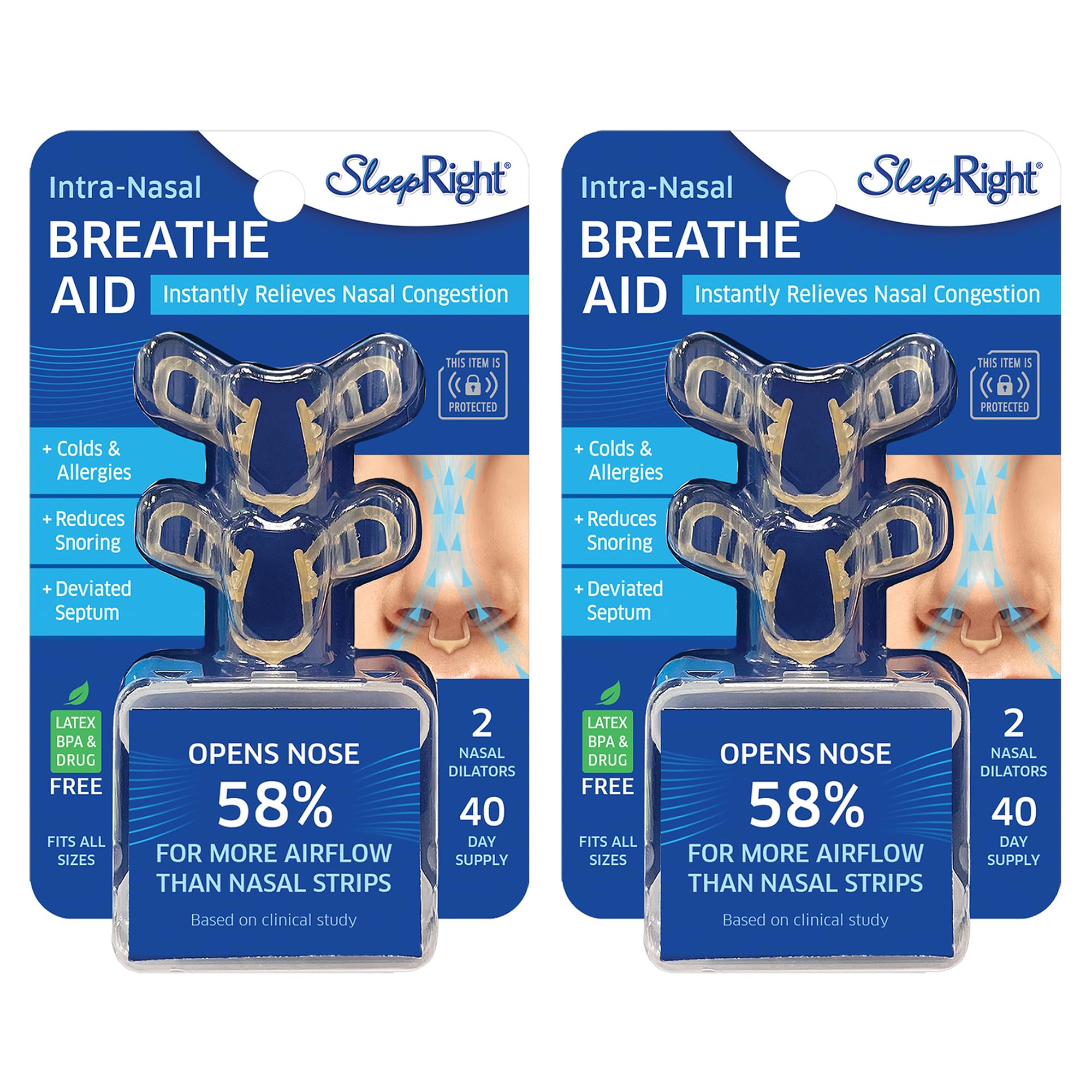 SleepRight empaque frontal mostrando 2 pack y beneficios de respiración