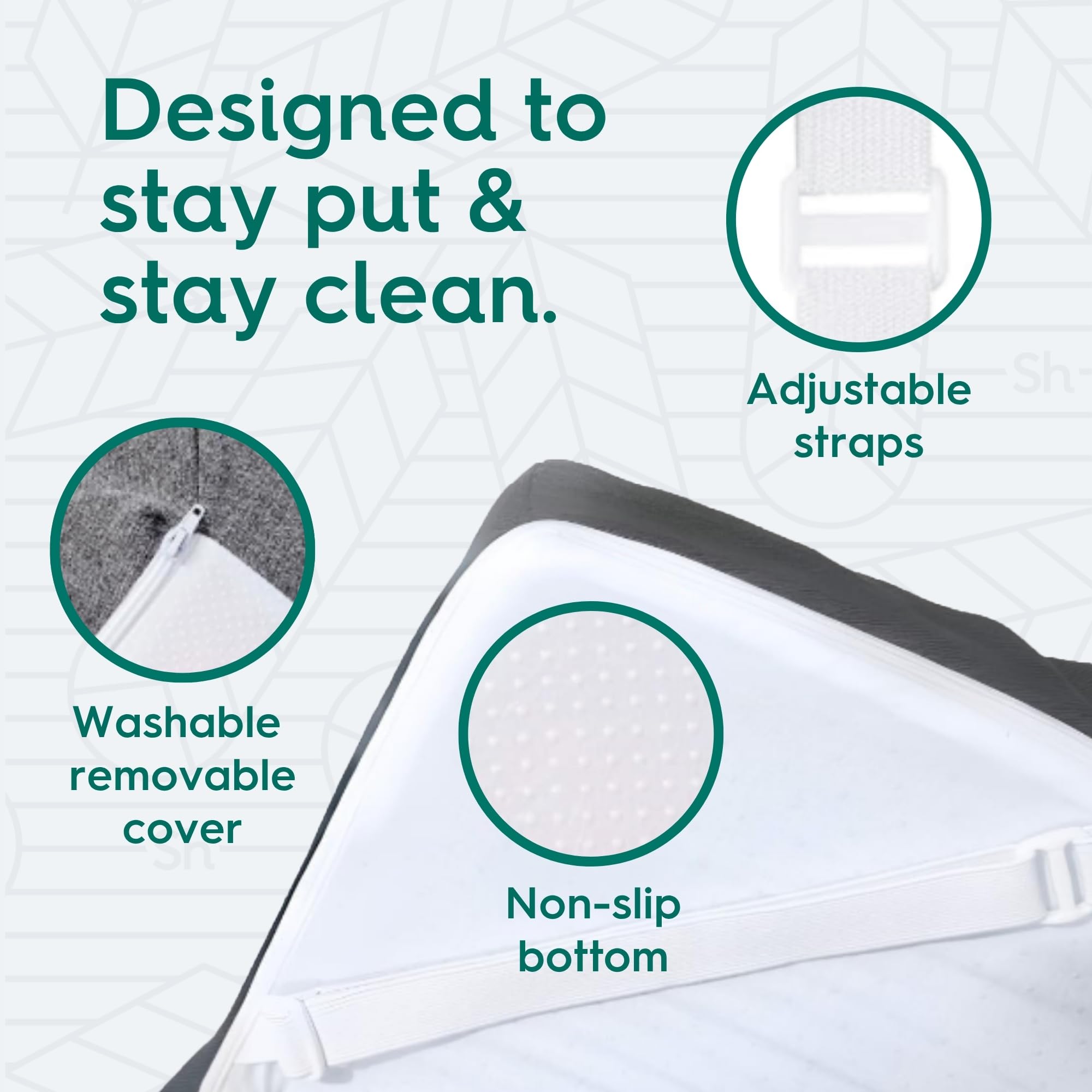 Sleepyhead reinforced corner strap detail securing topper without slipping