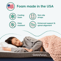 Sleepyhead topper installed on dorm bed demonstrating improved comfort and support