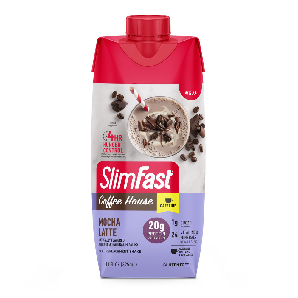SlimFast batido servido en vaso para apreciar color y cremosidad