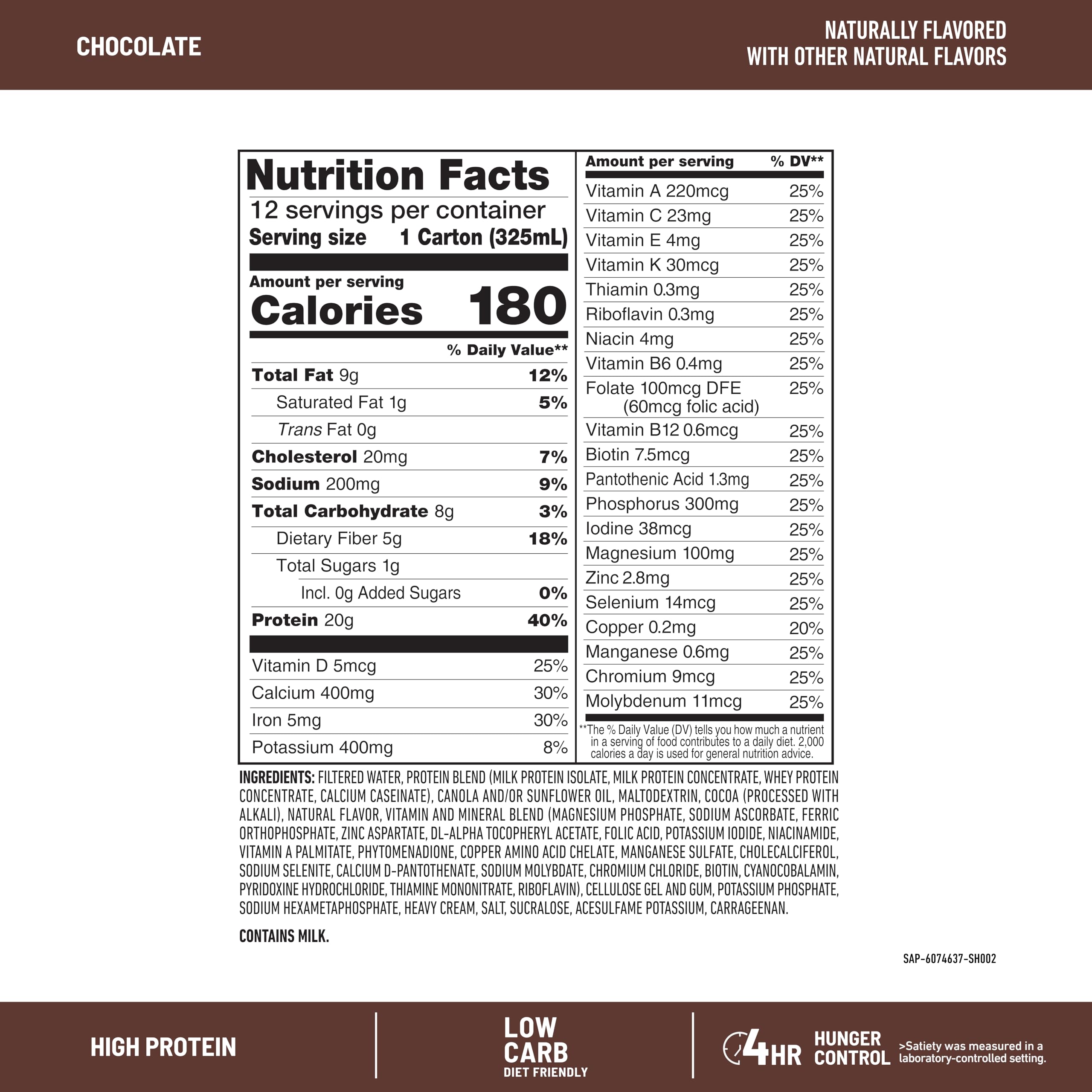 SlimFast etiqueta nutricional legible que muestra vitaminas y proteínas clave