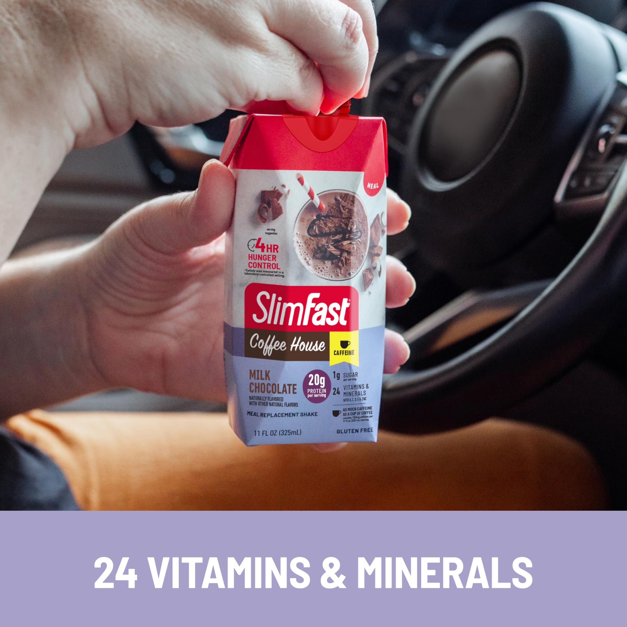 SlimFast etiqueta nutricional con 20 g de proteína visible