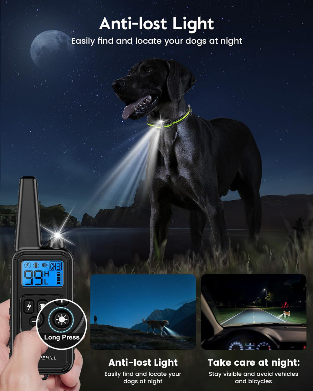 slopehill mando frontal con LED para localizar y controlar de noche