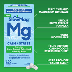 Slow-Mag etiqueta de ingredientes destacando magnesio glicinato quelado