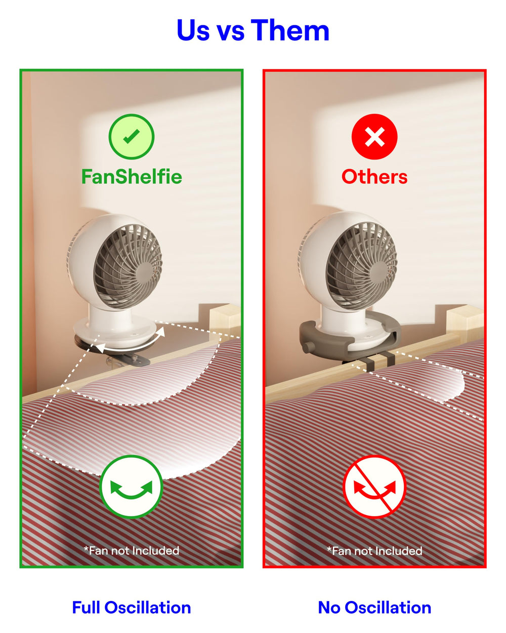Smallish FanShelfie height adjustment demo illustrating two height options for versatility