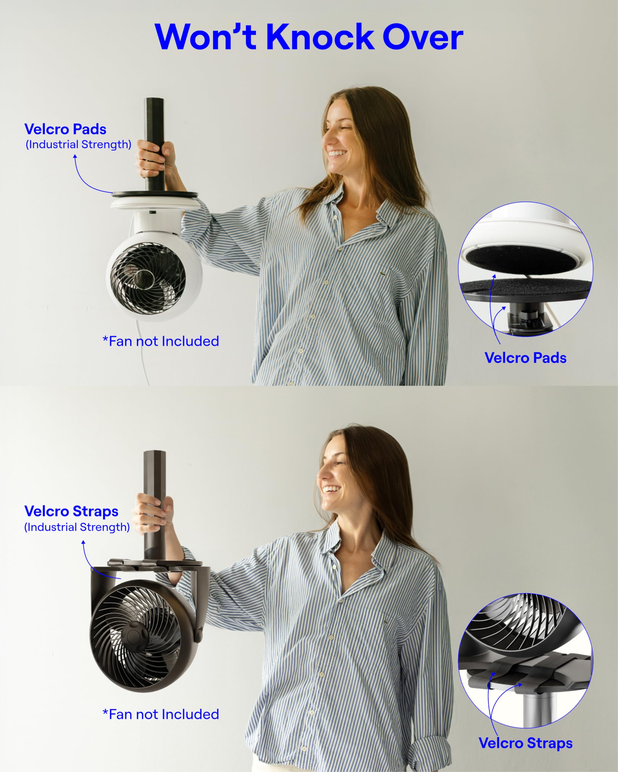 Smallish FanShelfie Velcro attachment closeup demonstrating tool-free fan security