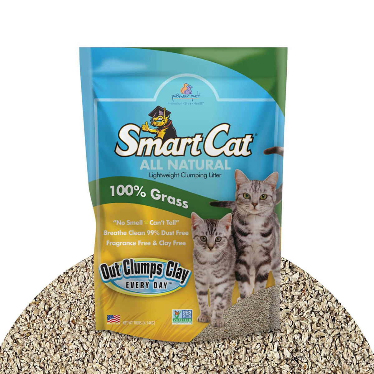 SmartCat paquete frontal mostrando 10 lb y beneficios ecológicos
