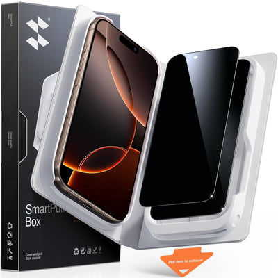 SMARTDEVIL vista frontal del empaque mostrando compatibilidad con iPhone 16 Pro Max y beneficio de privacidad