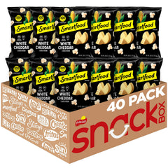 Smartfood front packaging showing 40-count bulk box and branding benefits