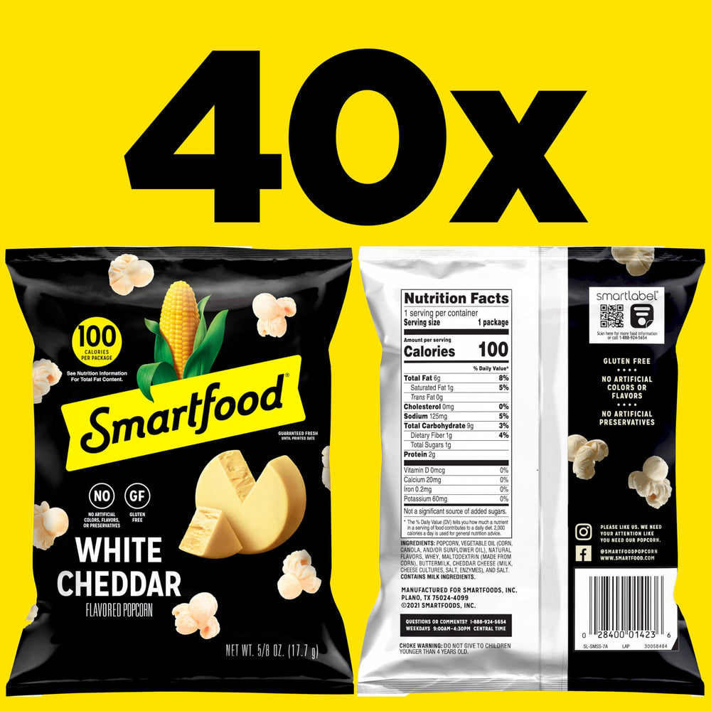 Smartfood open bag with popcorn spilling, showing convenient single-serve benefit