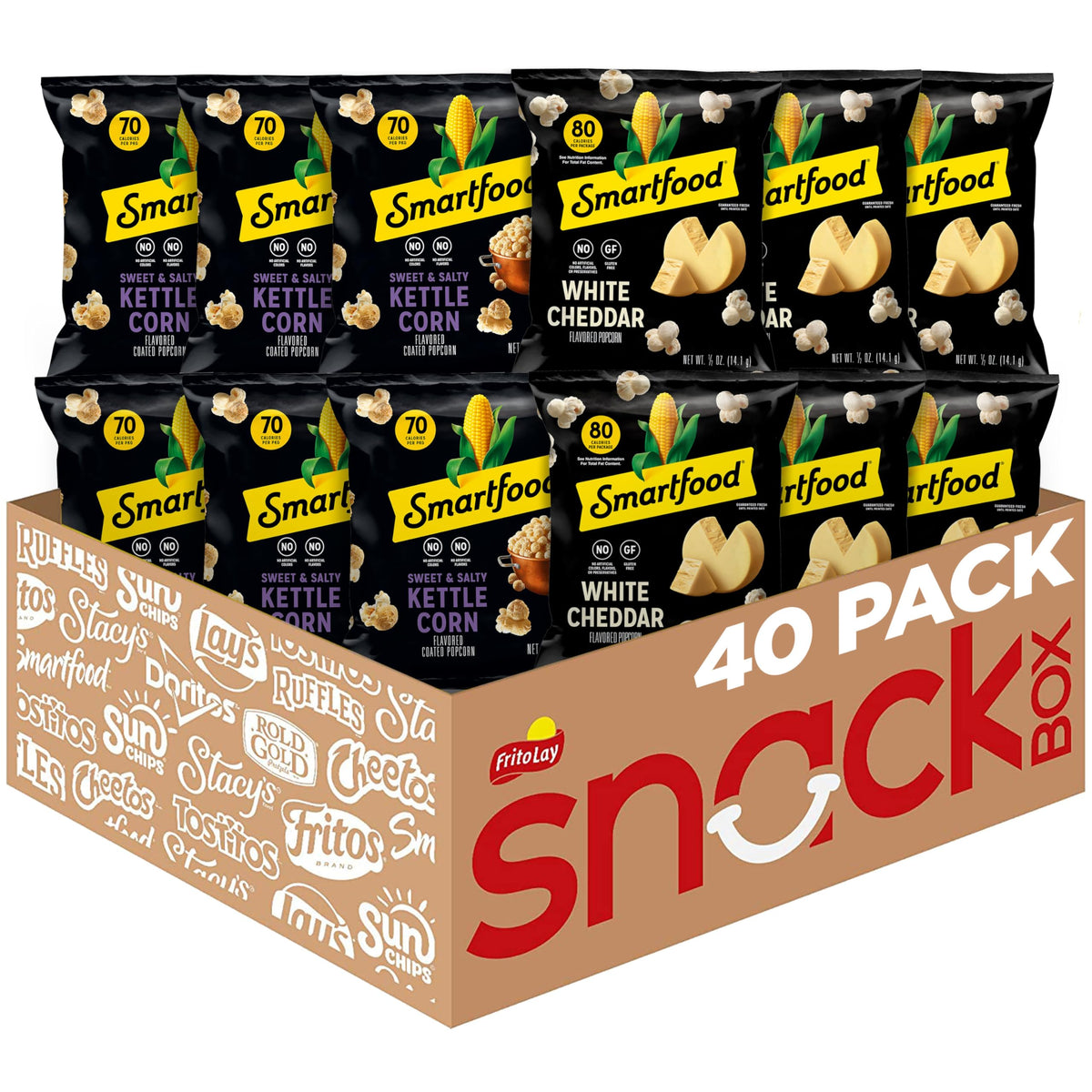 Smartfood front packaging showing mixed flavors and quantity benefit