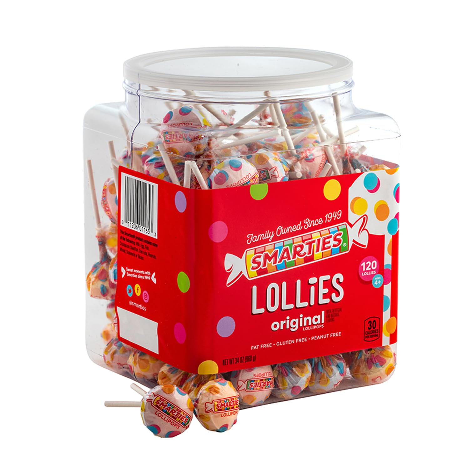 Smarties bote frontal mostrando 120 paletas y conveniencia