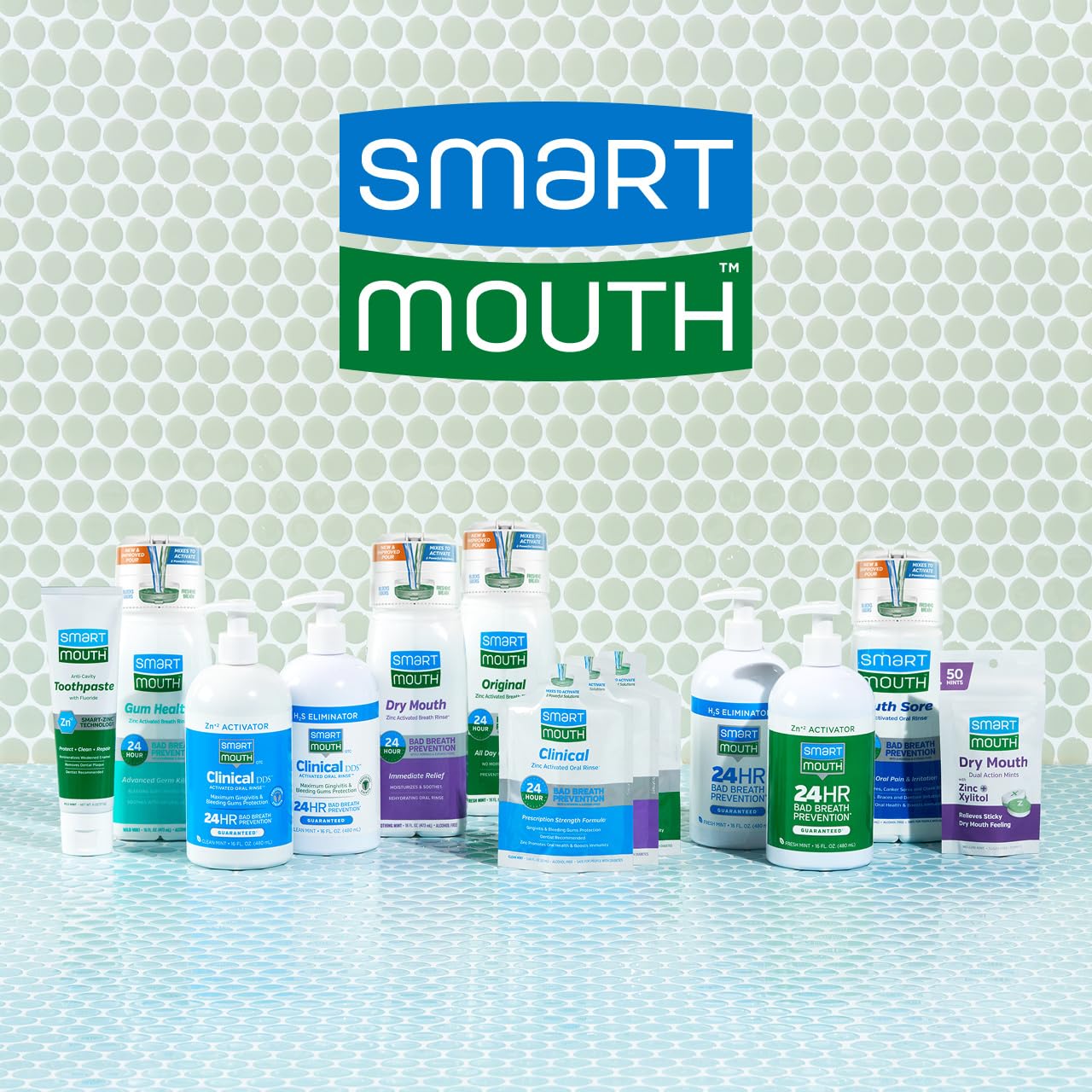 SmartMouth two-pack on bathroom counter showing everyday oral care routine