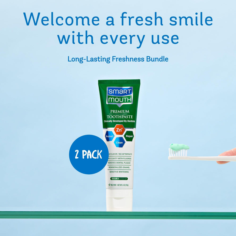 SmartMouth label close-up showing ingredients and dentist-developed assurance