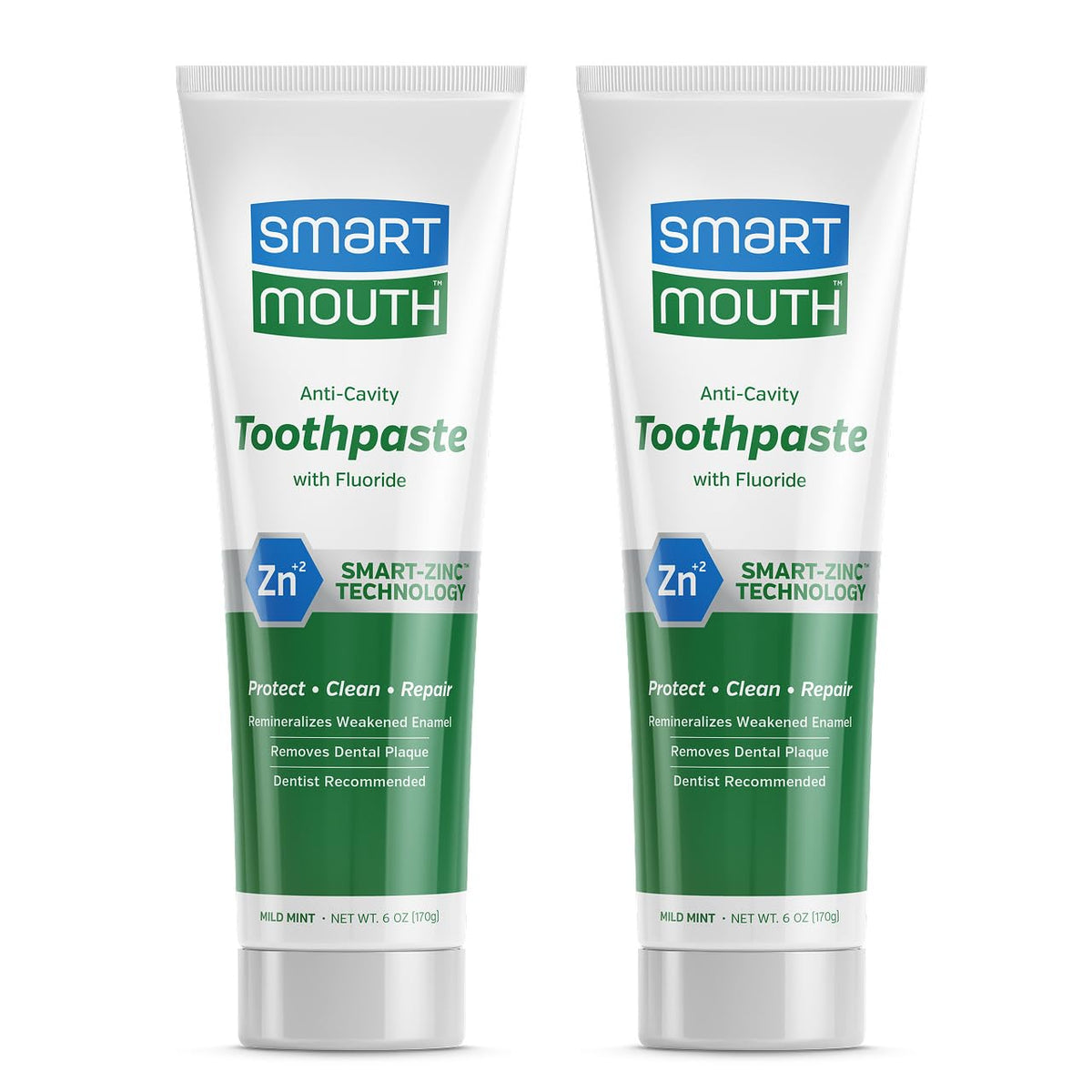 SmartMouth front packaging shows two 6 oz tubes and clear product benefit
