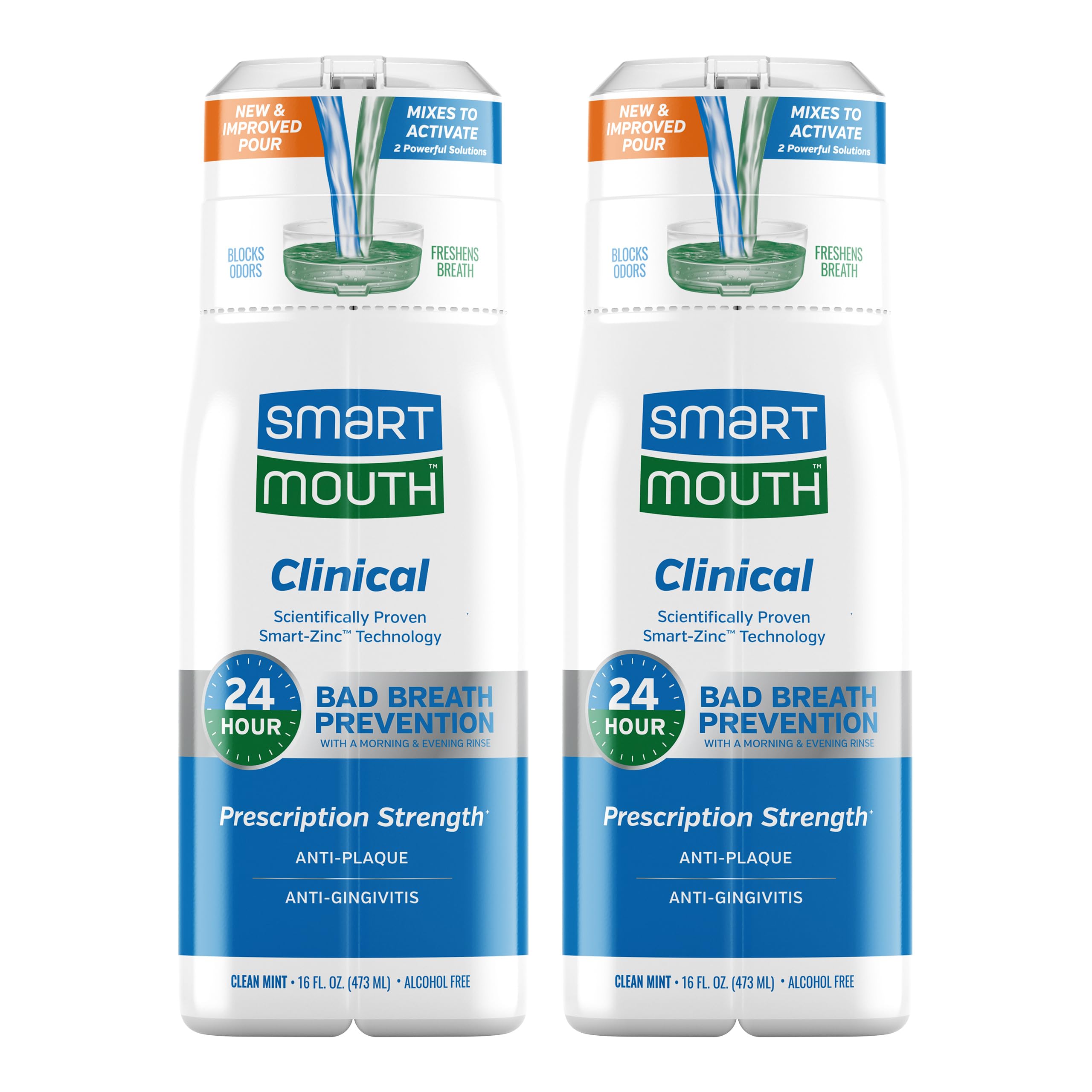 SmartMouth frontal pack de 2 botellas mostrando el envase y ahorro