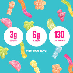 SmartSweets primer plano de textura de gomitas ácidas, demuestra masticabilidad