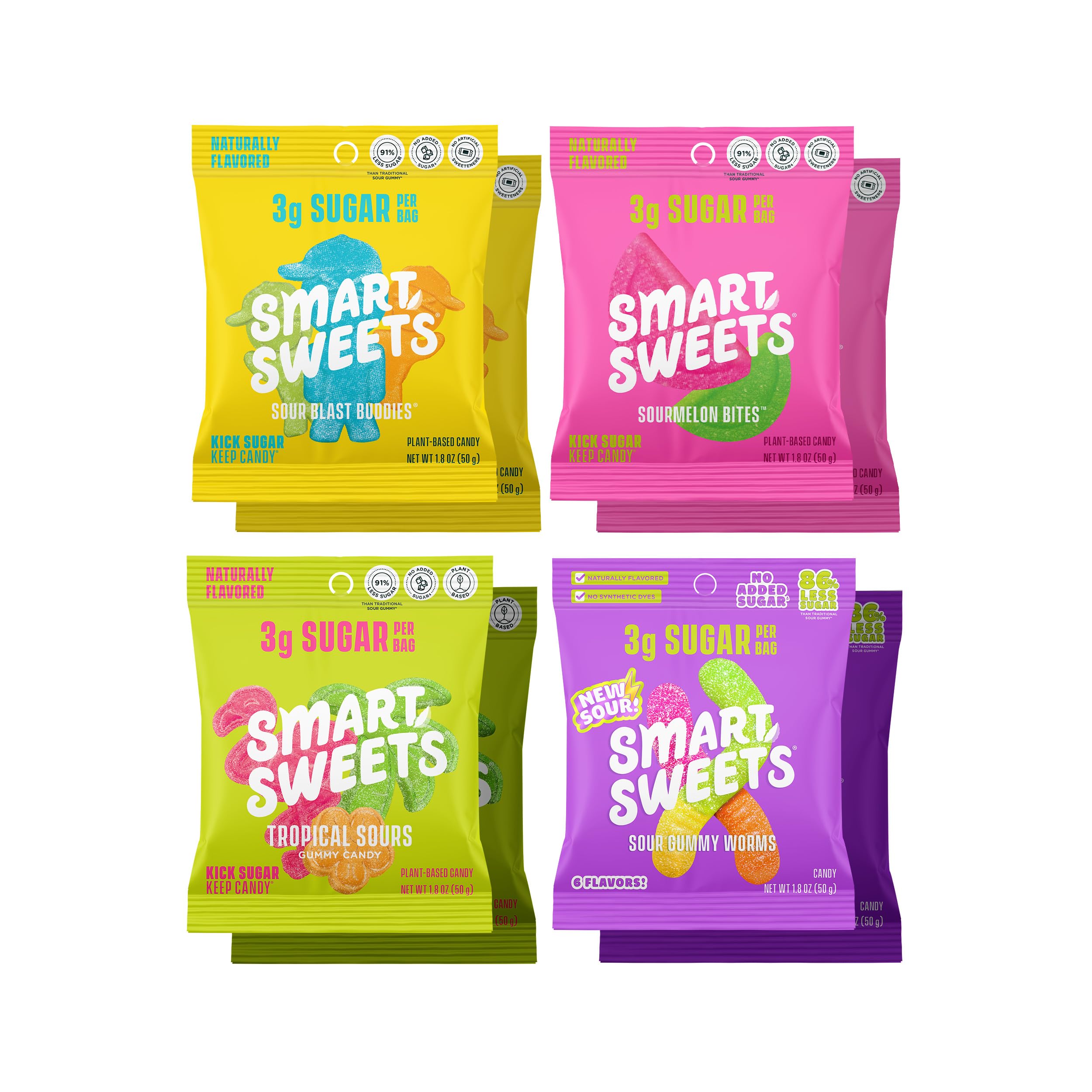 SmartSweets vista frontal del surtido en caja, fácil reconocimiento y selección