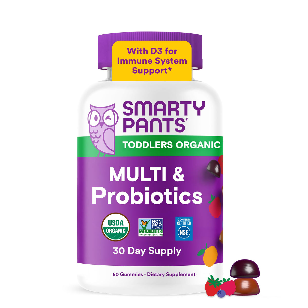 SmartyPants envase frontal mostrando el producto y beneficios orgánicos