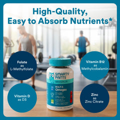 Etiqueta cercana de SmartyPants mostrando lista de nutrientes y pureza